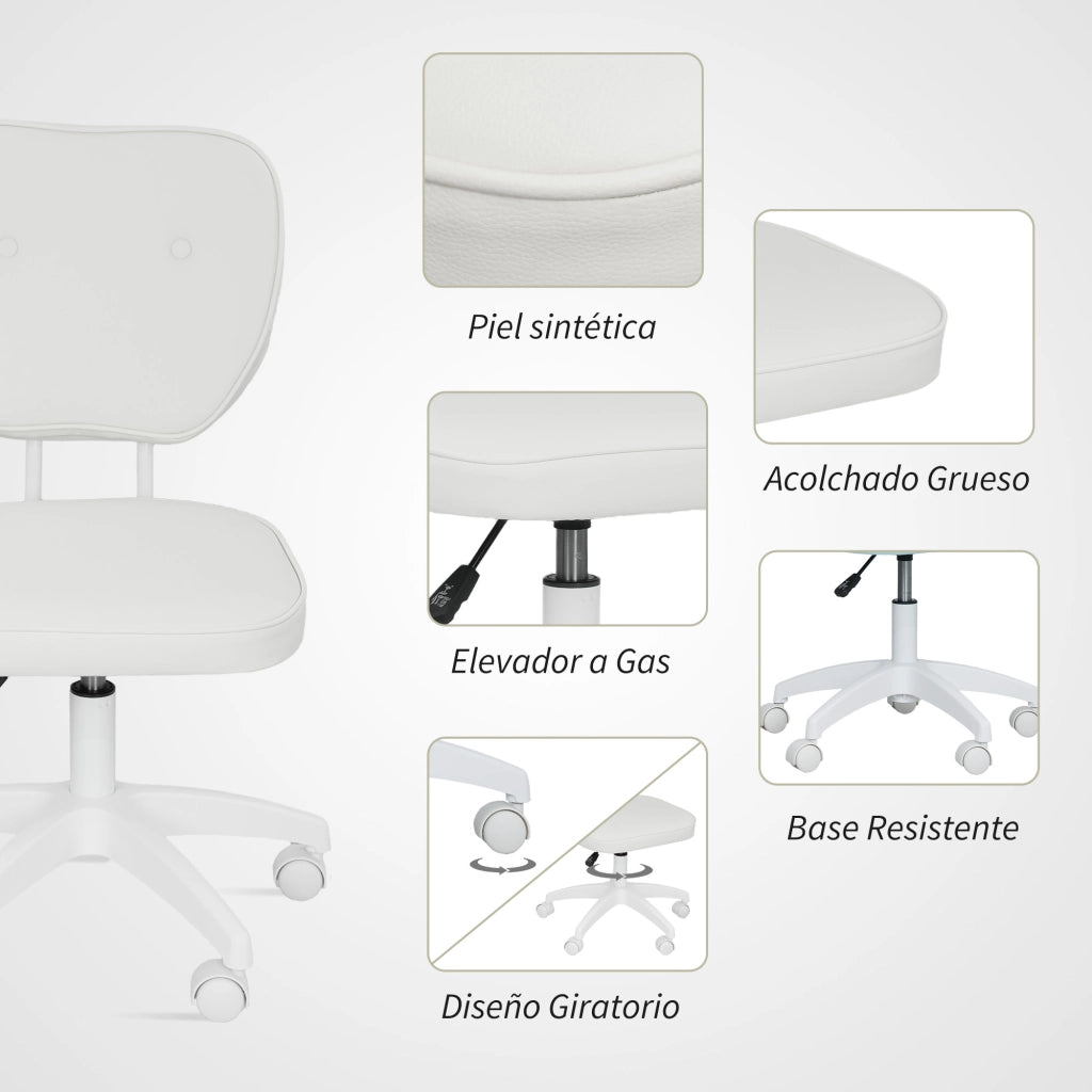 Sedia da Ufficio Giratoria Imbottita in PU ¨C zephmum ¨C Bianco 46x59x82-92 cm