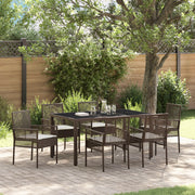 Set da Pranzo da Giardino 7 Pezzi con Cuscini in Rattan Sintetico Marrone