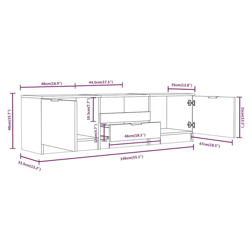 Mobile TV Bianco 140x35x40 cm in Legno Massello