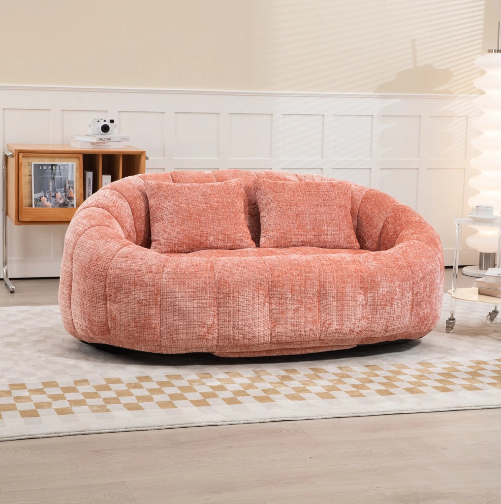 Divano lounge 2 posti in ciniglia rosa con schiuma memory