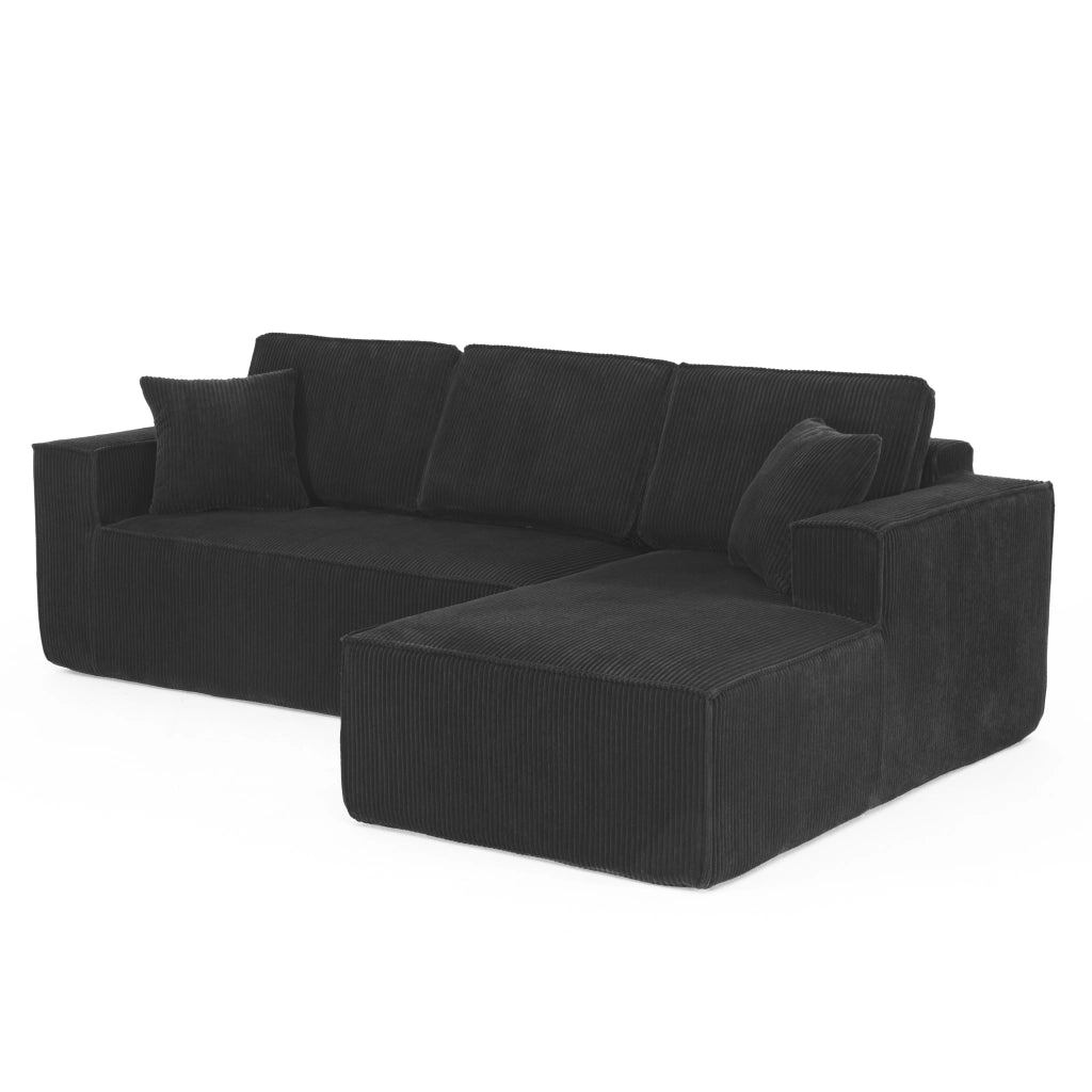 Divano Angolare 2 Posti con Chaise Longue ¨C MINIMAL ¨C Tessuto a Coste, Nero, Modulare