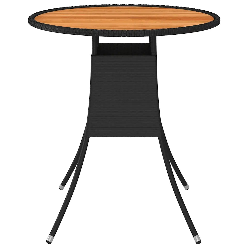 Tavolo da Giardino | Tavolino da esterno Nero ? 70 cm Polyrattan e Massello d'Acacia