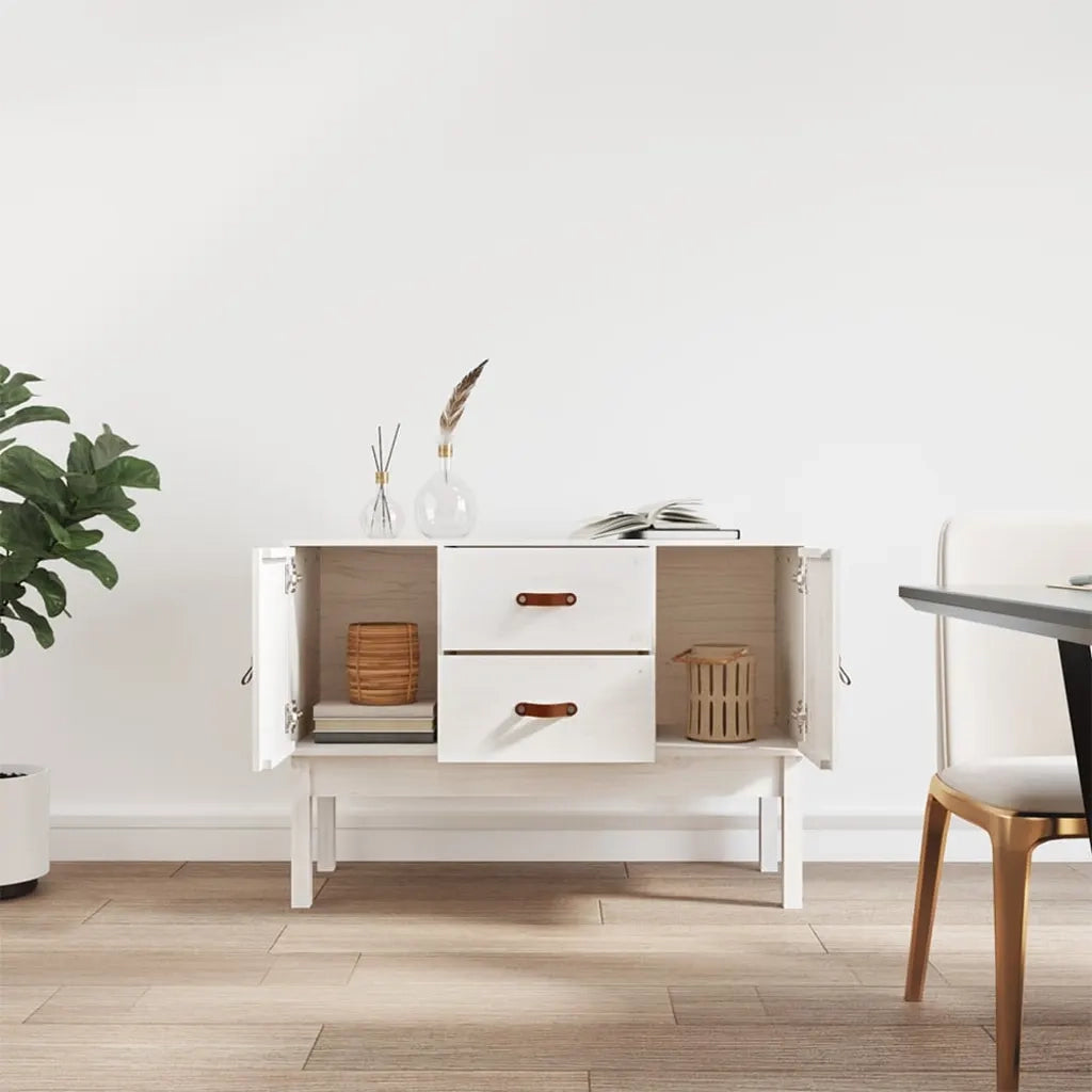 Credenza-Buffet-Armadio da cucina Bianca 110x40x78 cm in Legno Massello di Pino