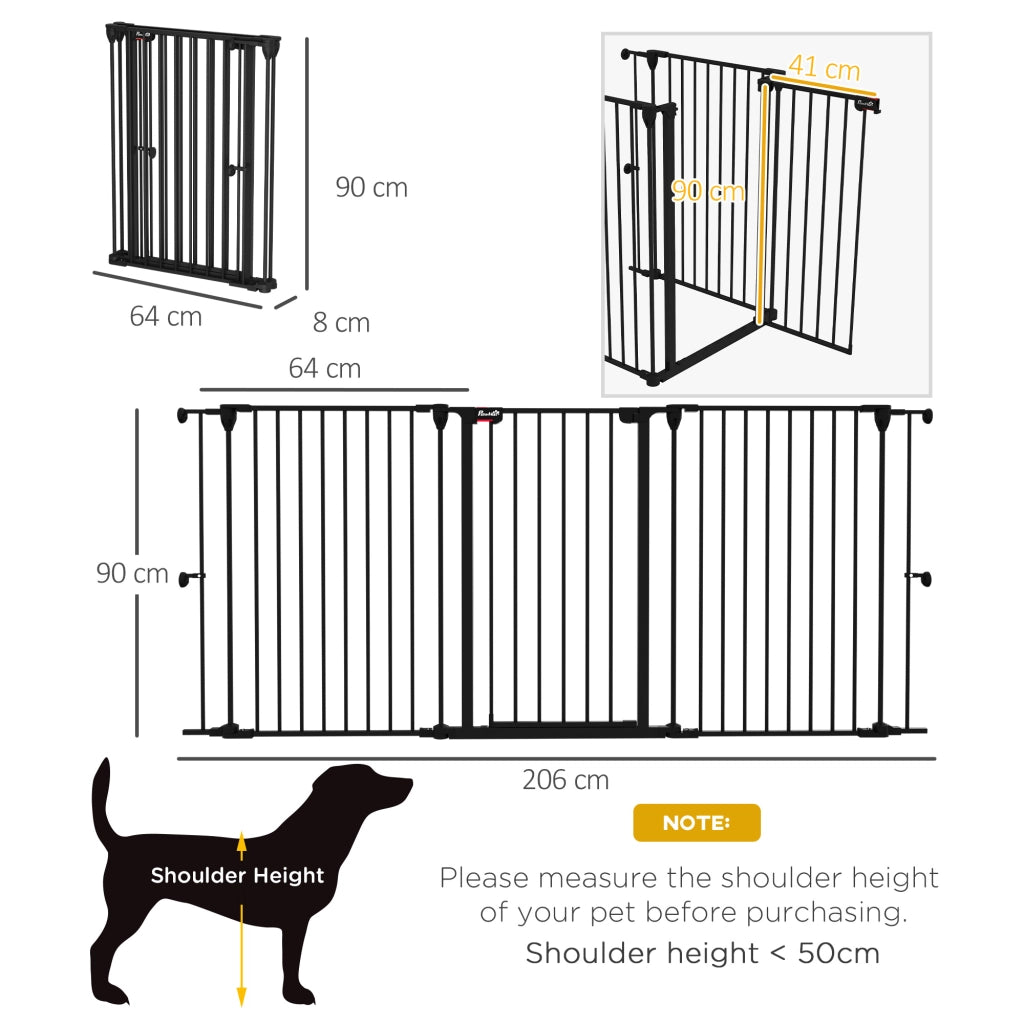 Recinto per Cani Pieghevole in Acciaio con 3 Pannelli ¨C zephmum ¨C Nero 206x90 cm