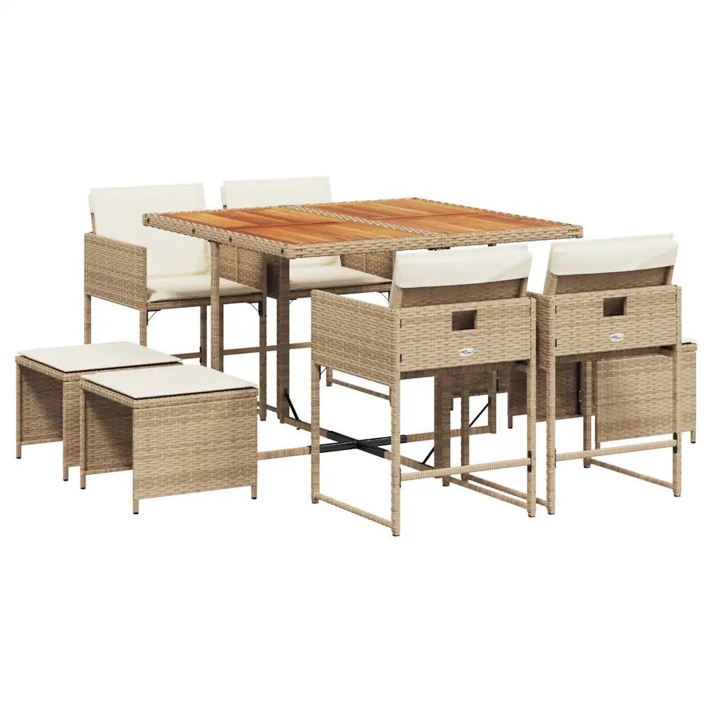 Set da Pranzo da Giardino 9 pz con Cuscini Beige in Polyrattan 3211324