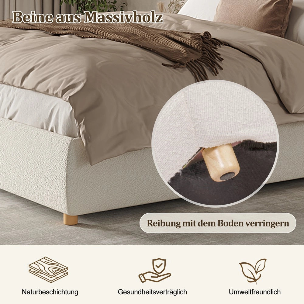 Letto Imbottito Matrimoniale Contenitore ¨C Xylo ¨C Bianco Boucl¨¦, Testiera, Doghe, Idraulico, 180x200