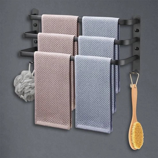 Maniglie per asciugamani a muro 3 strati con ganci Spazio per asciugamani in alluminio Senza sbiadamento Maniglie per asciugamani per bagno cucina toiletto hotel ufficio nero 50CM Maniglie per asciugamani