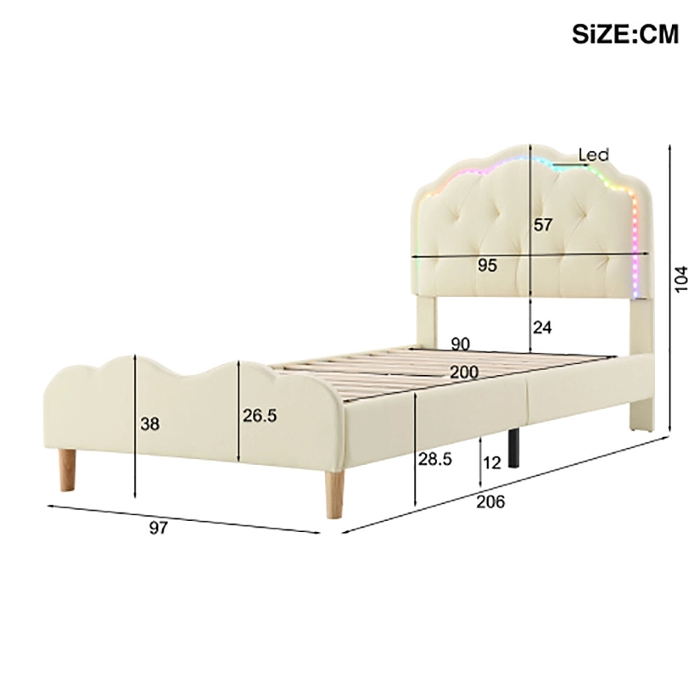 Letto a doghe in legno con LED multicolore - Xylo - 90x200 cm - Bianco