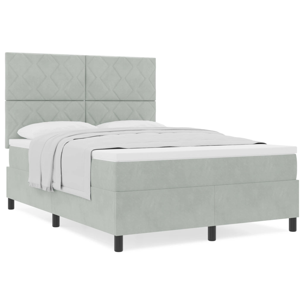 Letto con Box Spring e Materasso Grigio Chiaro 140x200 cm in Velluto