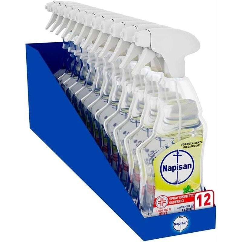 NAPISAN SPRAY 12 PZ MULTISUPERFICI LIMONE E MENTA 740 ML L'UNO ELIMINA 99,9% BATTERI PER SUPERFICI A CONTATTO CON ALIMENTI
