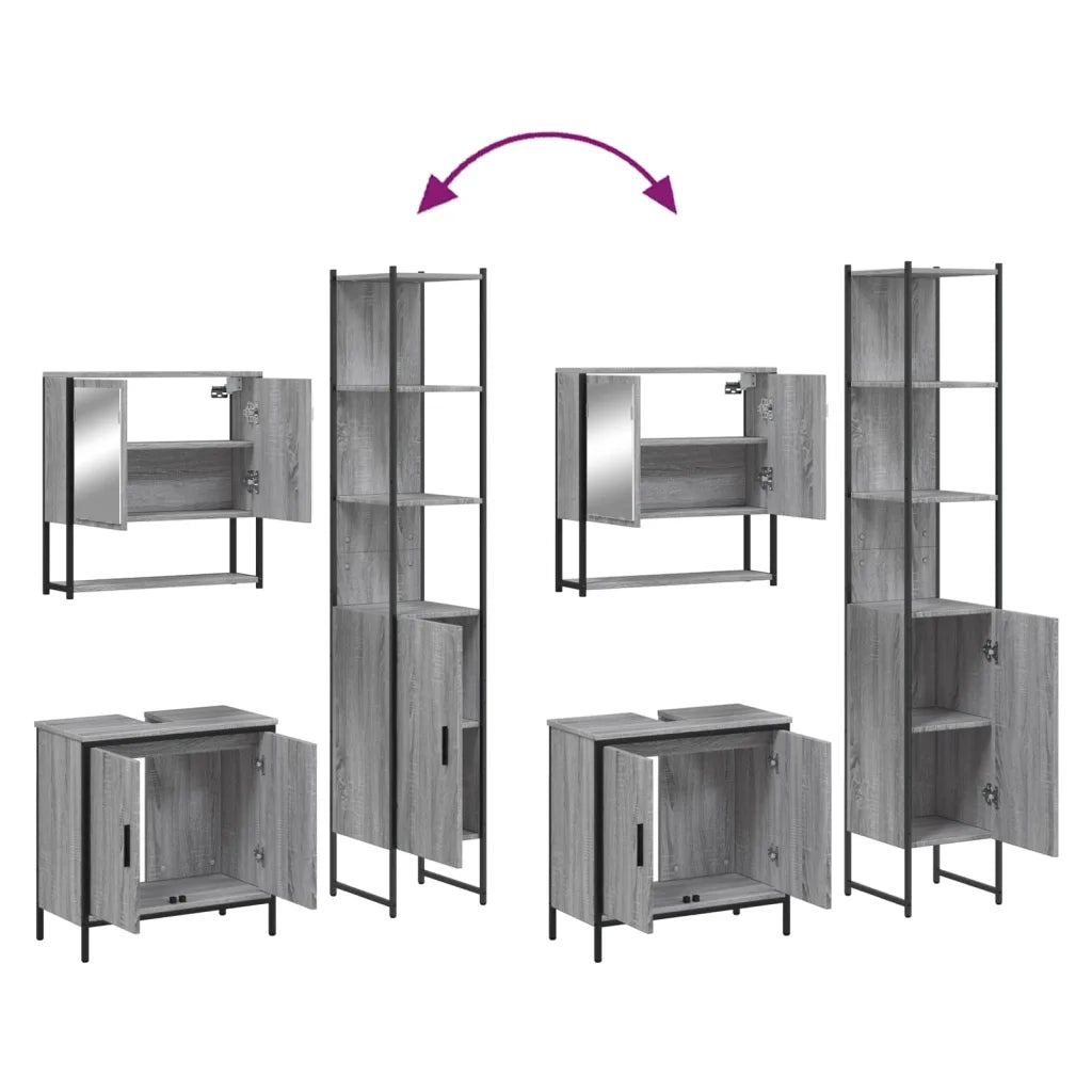 Set Mobili da Bagno | Armadio da bagno 3 pz Grigio Sonoma in Legno Multistrato