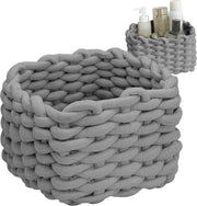 Contenitori di stoffa - corda intrecciata - piccole ceste di paglia - accessori da bagno - grigio