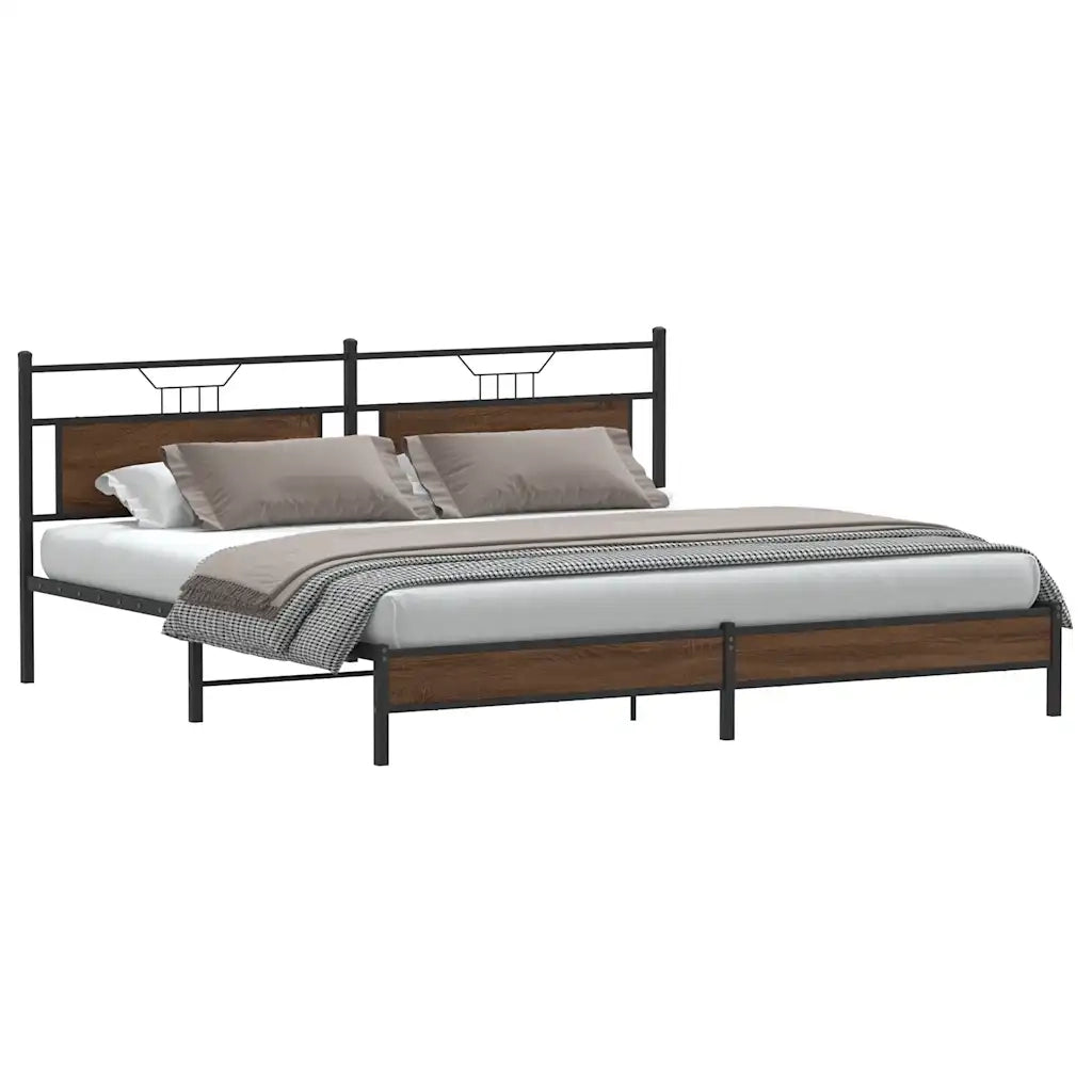 Letto matrimoniale | Letto per adulti | Giroletto senza Materaso in Metallo Rovere Marrone 193x201 cm