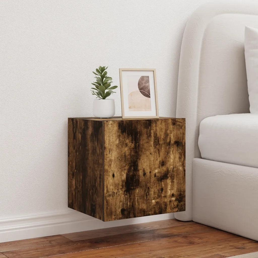Mobile TV a Parete con Luci LED-Mobile TV a Muro Rovere Fumo 40,5x35x40 cm