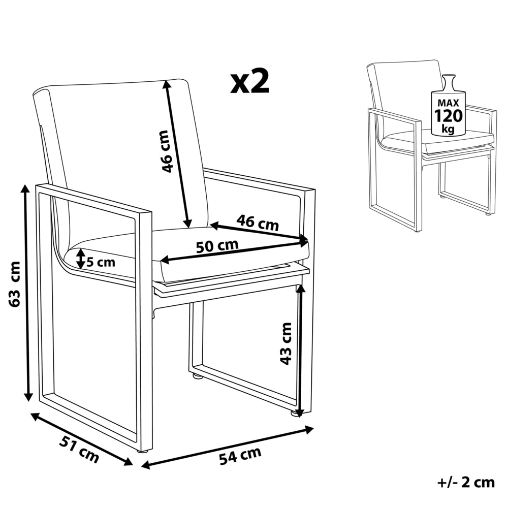 Set di 2 sedie da giardino Sedia da pranzo per esterni con struttura in alluminio bianco con cuscino grigio