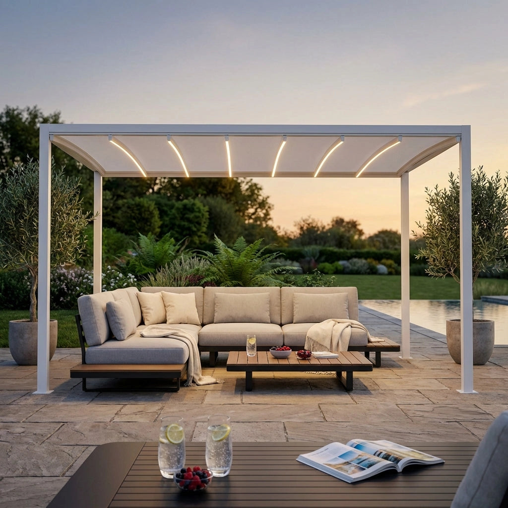 Pergola Bioclimatica in alluminio con tetto retrattile e LED - HERA