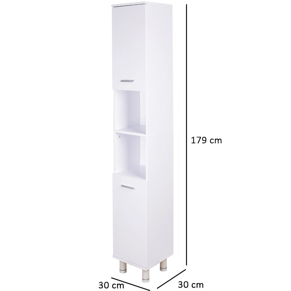 Mobile Colonna Armadietto Salvaspazio da Bagno 4 Ripiani Interni 2 Ante H179cm