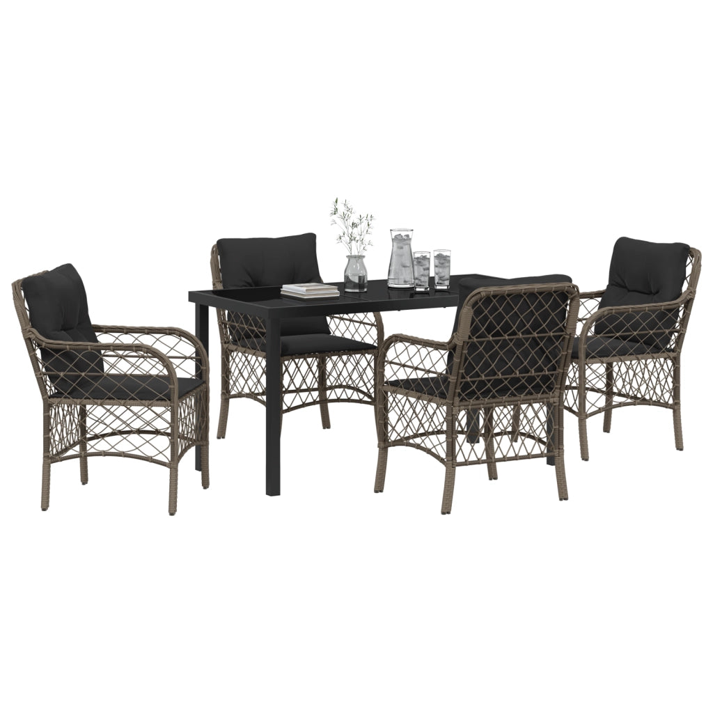 Set da Pranzo da Giardino 5 Pezzi con Cuscini Grigio Polirattan