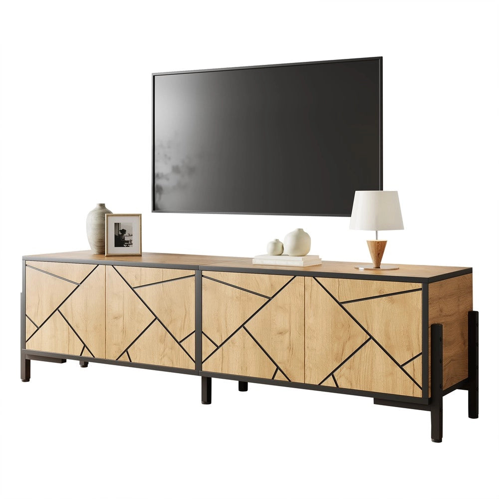 Mobile TV con 4 Ante ¨C Xylo ¨C Legno Naturale e Nero, 153x40x50 cm