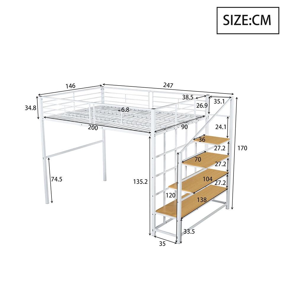 Lit mezzanine superpos?? 140x200 cm - Xylo - Metallo con spazio di archiviazione e scala, bianco