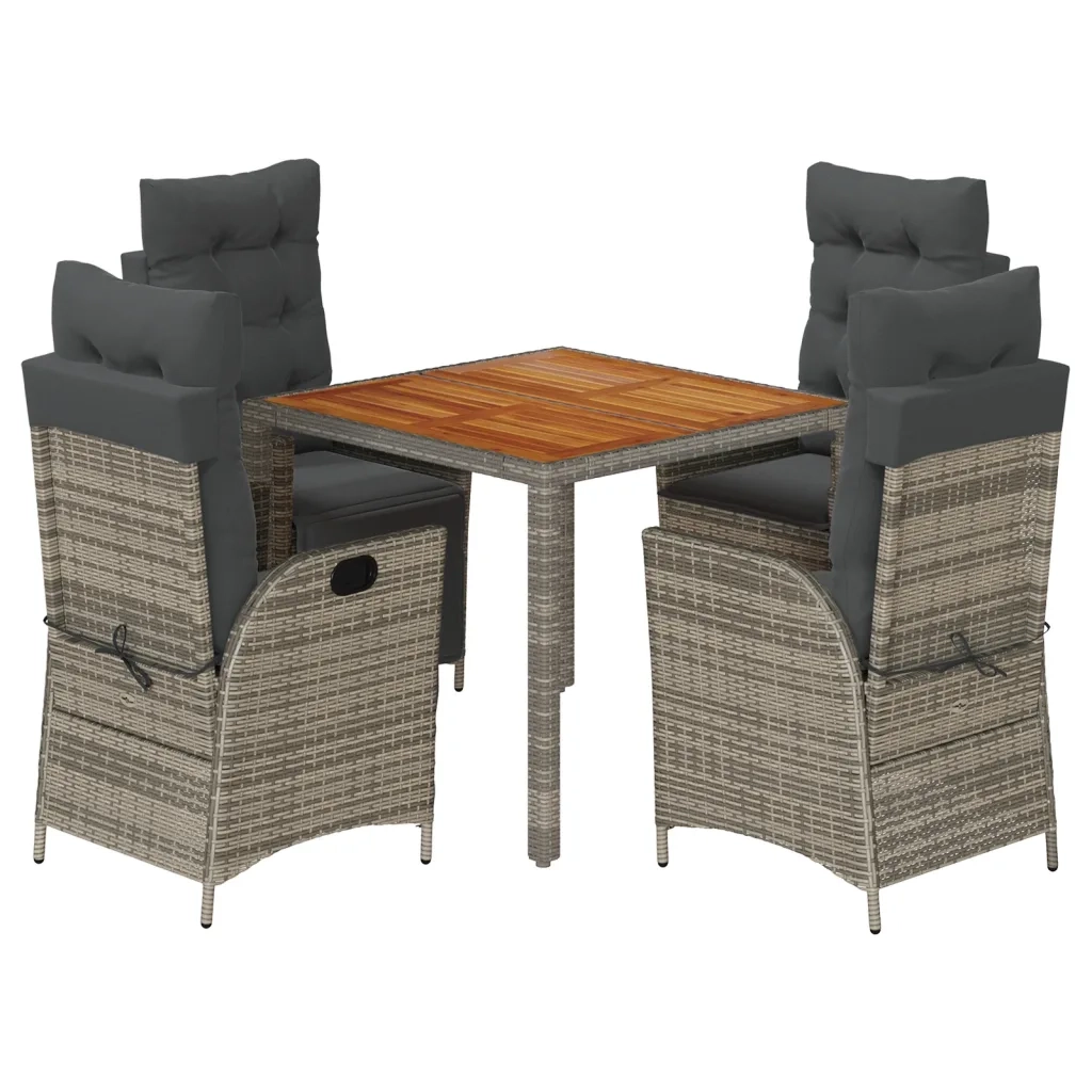 Set da Pranzo da Giardino 5 pz con Cuscini in Polyrattan Grigio 3213105
