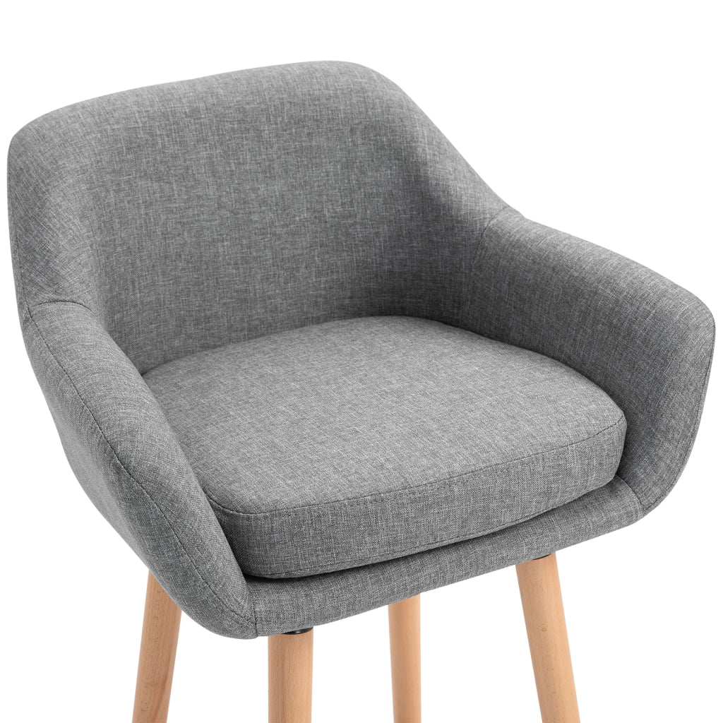 Sgabelli da Bar Scandinavi ¨C Xylo ¨C Set di 2 con Braccioli e Poggiapiedi, Legno Massello e Lino Grigio Scuro