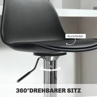 Set 2 Sgabelli da Bar con Schienale e Poggiapiedi, in PP, Pelle PU e Acciaio, 38x42x82-104 cm, Nero
