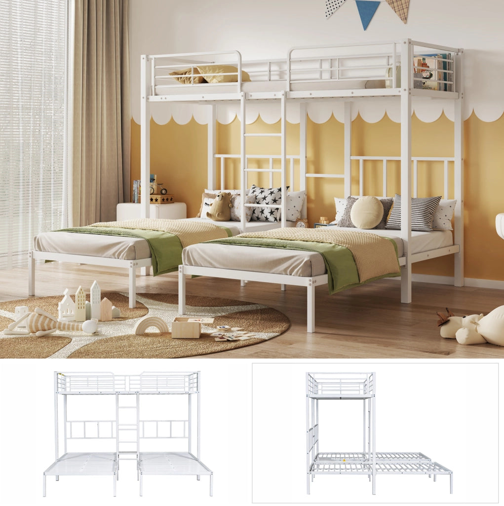 Letto a castello triplo in metallo bianco 90x200 cm