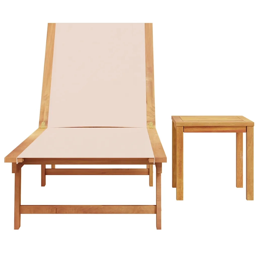 Lettino Prendisole | Sdraio da giardino | Lettino da sole con Tavolo Crema Massello Acacia e Textilene