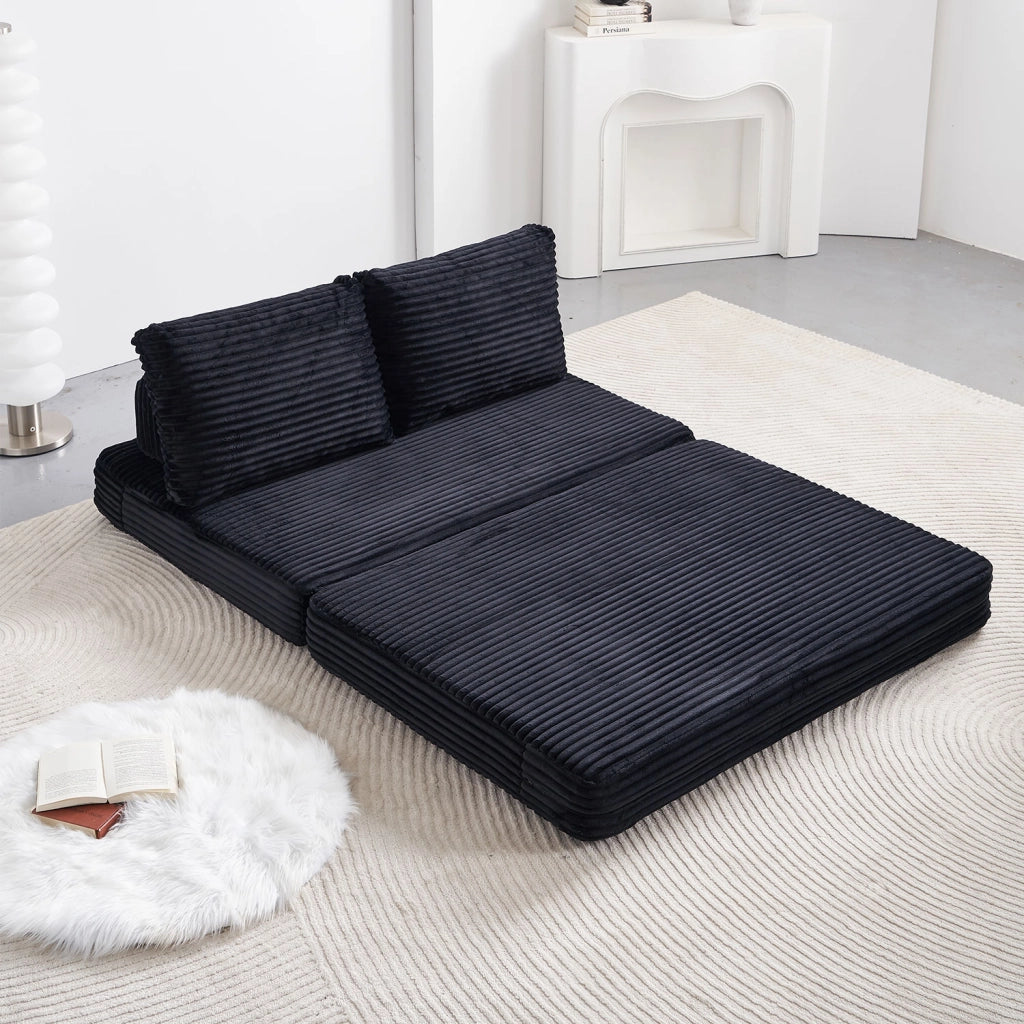 Divano letto a due posti 140 cm multifunzionale senza braccioli in velluto a coste; nero