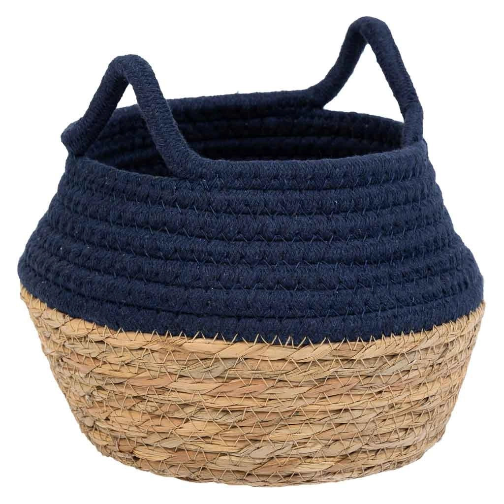 Cesto in fibra naturale e cotone blu d18x13/16,5h