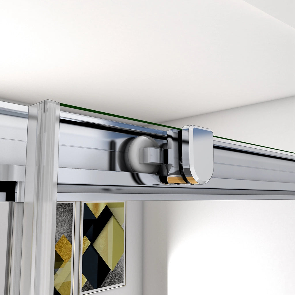 185 cm Box Doccia a Tre Lati Porta Scorrevole con Doppia Parete Fissa Vetro Temperato 5 mm Trasparente Telaio Cromato Lucido 76x120x76 cm