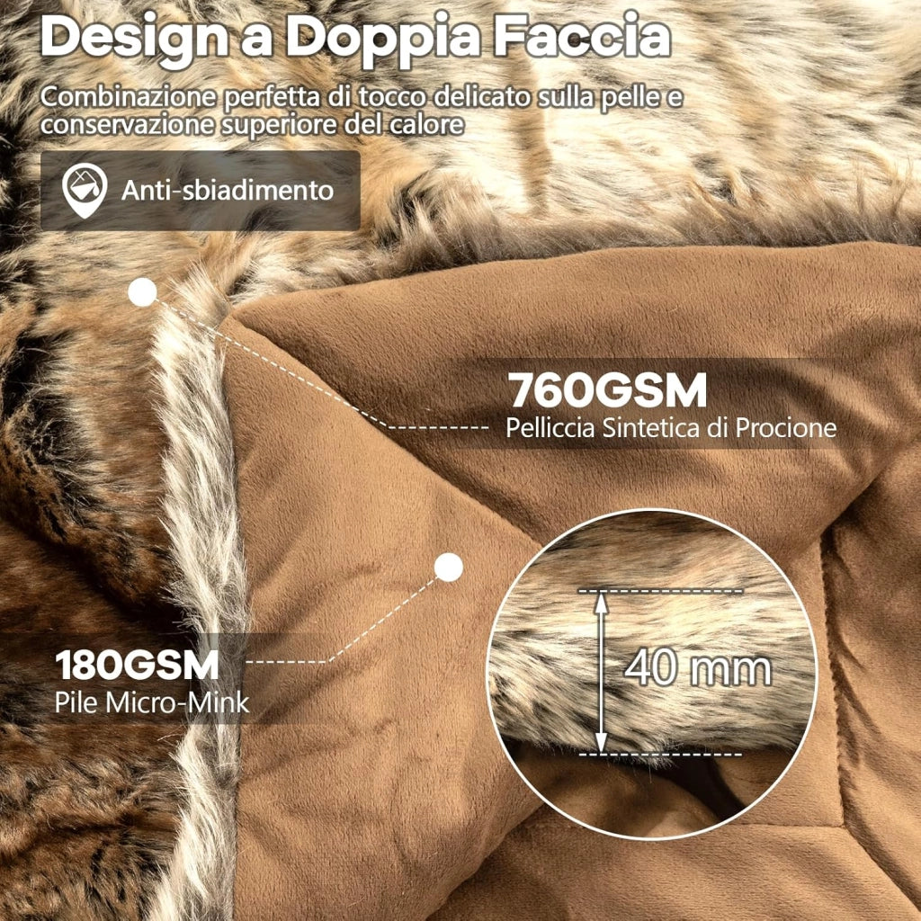 Pelosa per Letto Matrimoniale, Coperta in Pelliccia Sintetica Morbida e Soffice, Plaid di Lusso Spesso Caldo per Letto, Divano, 153 x 203 cm