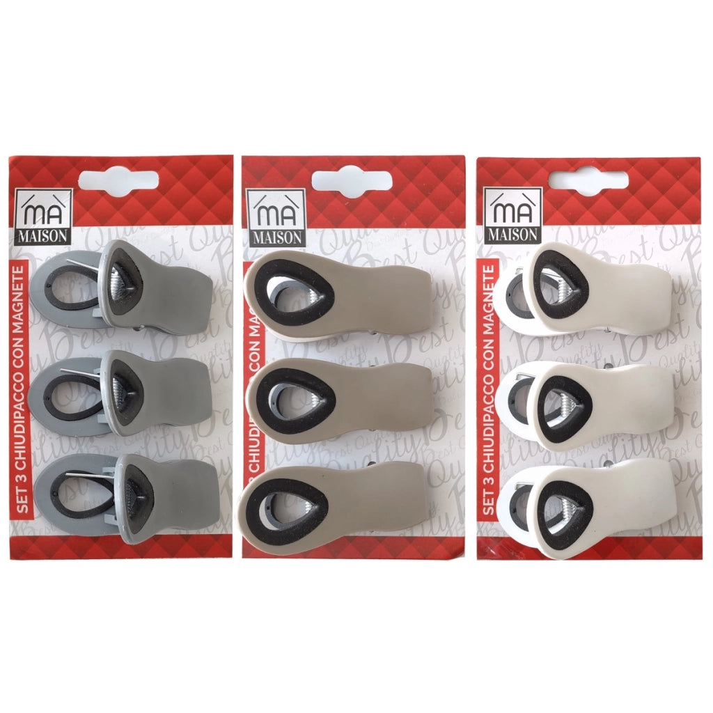 MAURY'S SET 3 MOLLETTE CHIUDIPACCO CON MAGNETE IN COLORAZIONE ASSORTITA