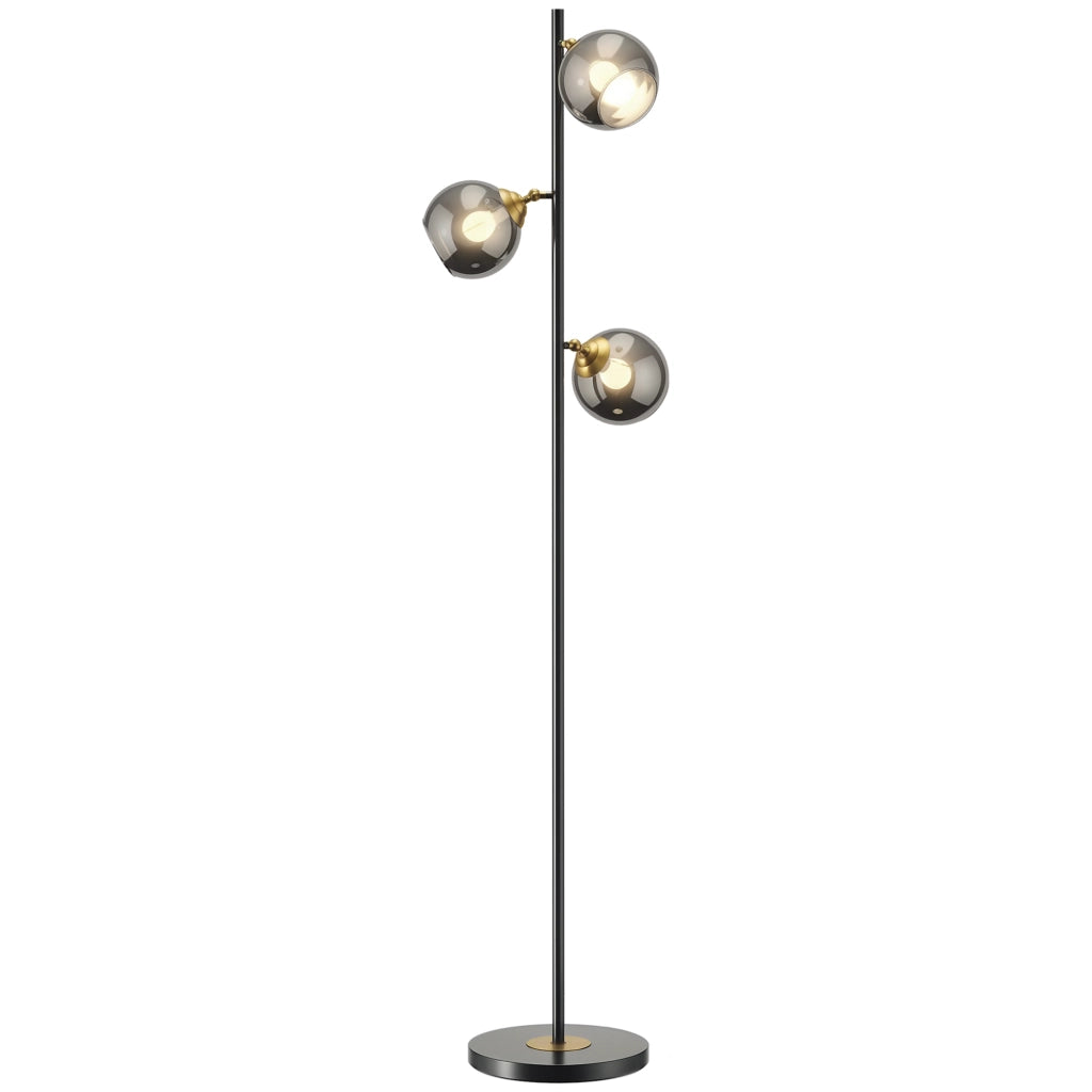 Lampada da terra con 3 paralumi ¨C zephmum ¨C nero e grigio, metallo cromato, 36x162 cm