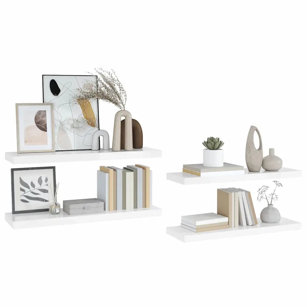 Scaffali a Parete 4 pz Bianco Lucido 80x23,5x3,8 cm in MDF cod mxl 32949
