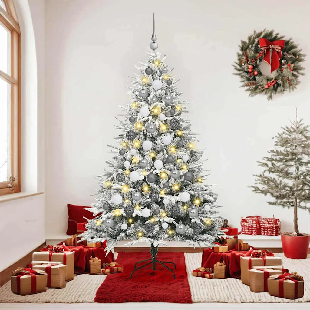 Albero di Natale Artificiale Pre-illuminato con Set di Palline