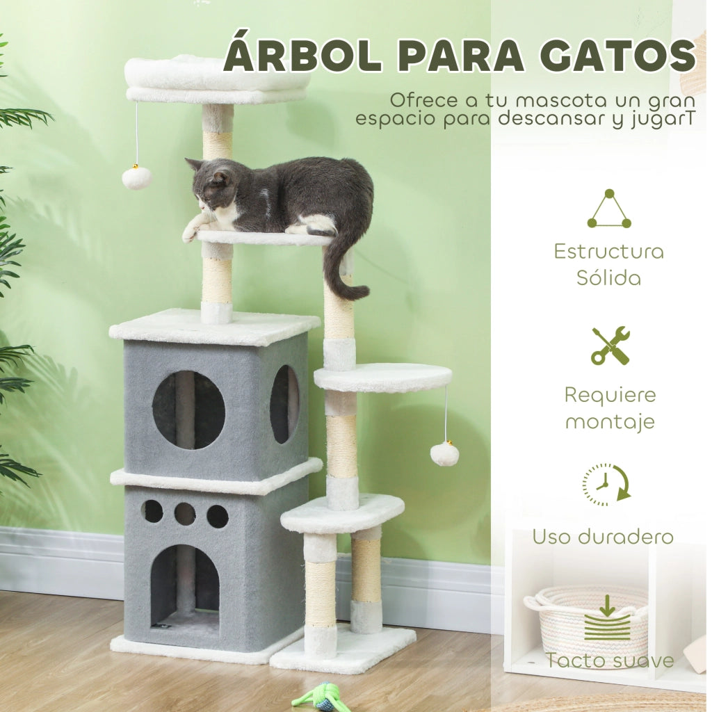 Tiragraffi per Gatti 126 cm ¨C Xylo ¨C Crema con Piattaforme e Pali in Sisal