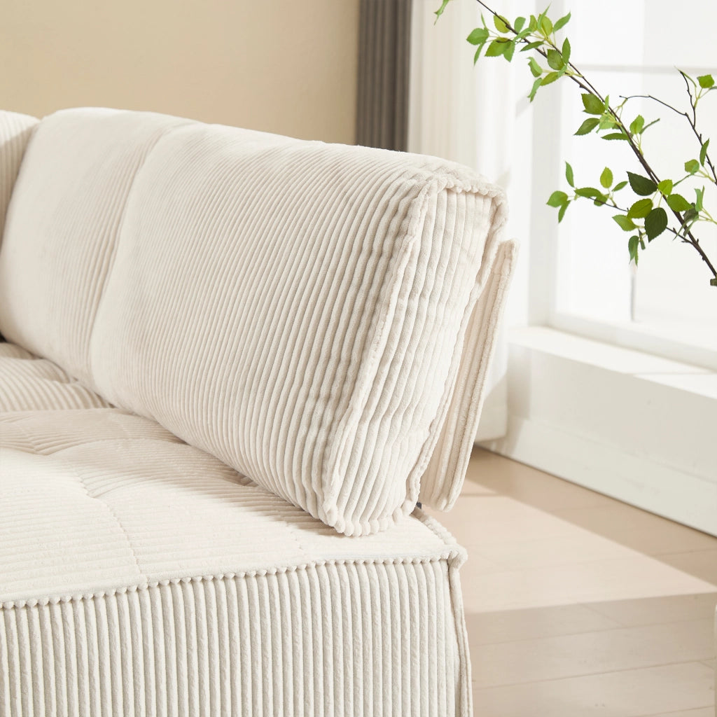 Divano Modulare 6 Posti Trasformabile con Design Ergonomico e Tasche Laterali, in Velluto a Coste Beige 308 × 154 × 81.99 cm
