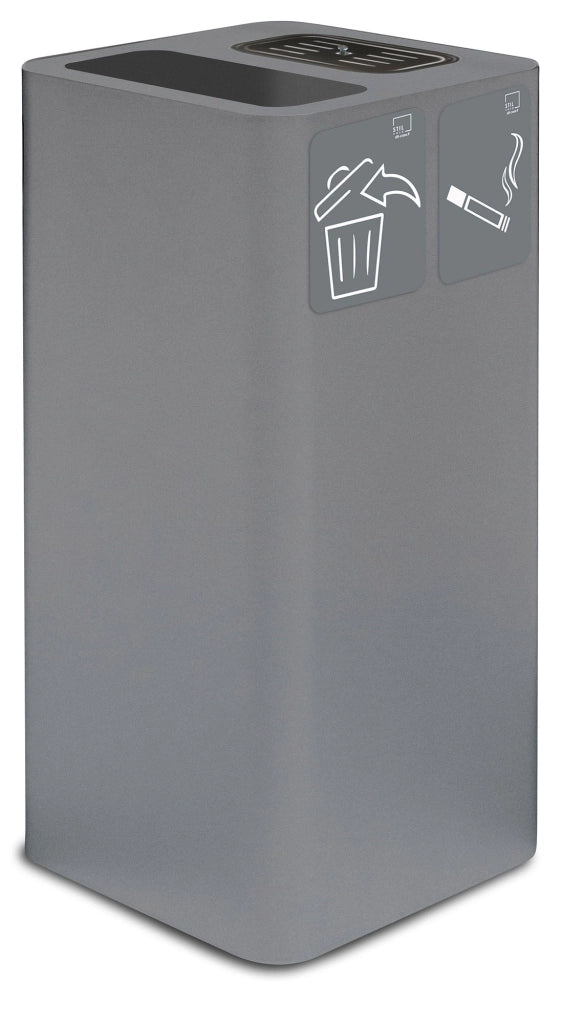 Pattumiera Per Raccolta Rifiuti 38x38xh80 cm In Acciaio Verniciato con Coperchio Basculante Grigio