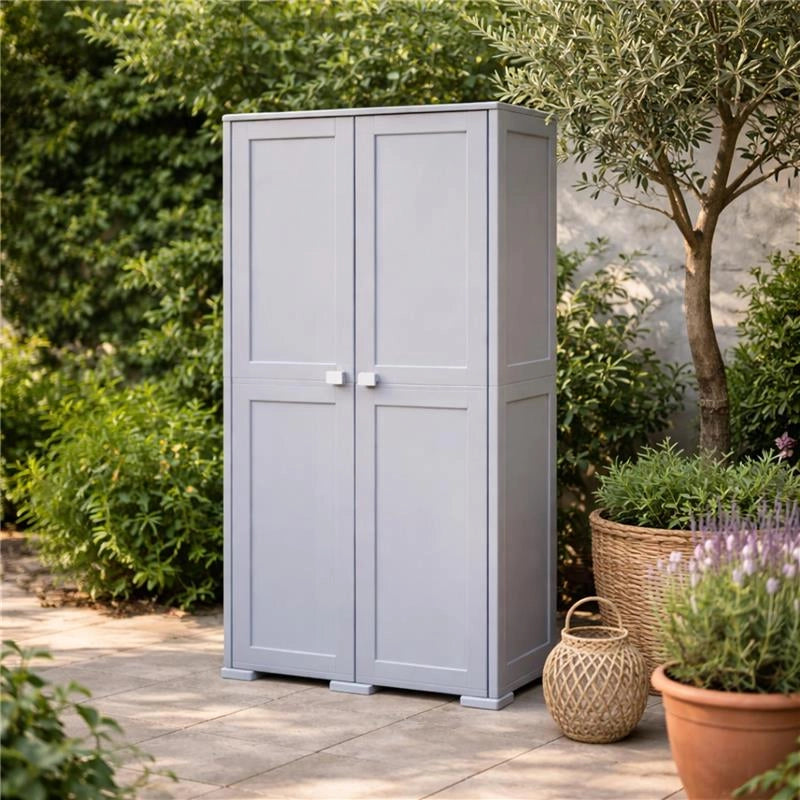 ARMADIO 2 ANTE GRIGIO 79X43X164 CM CON 2 MODULI E 2 RIPIANI – MOBILE VERTICALE SALVASPAZIO PER ORGANIZZAZIONE CASA