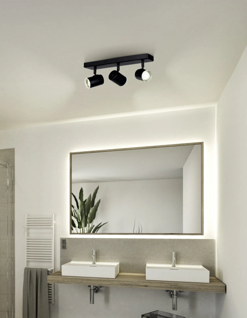 Spot Lineare Moderno Consuma 1 Acciaio Nero 3 Luci Gu10 Ip44