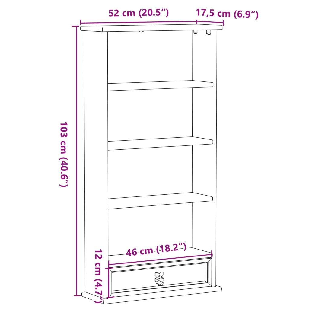 Mobile Porta CD Corona 52x17,5x103 cm in Legno Massello di Pino