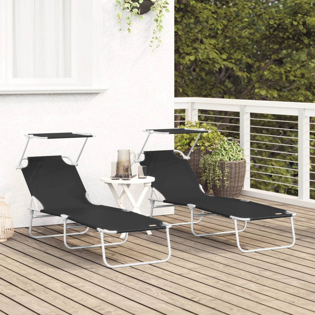 Lettini prendisole 2 pcs con tettuccio Nero tessuto Oxford 600D