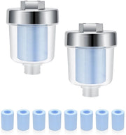 Filtro per doppio flusso - 2 pezzi - 10 filtri blu sostituibili - Filtrazione efficace - Filtro per tubi - Acqua salutare per la pelle e i capelli - Installazione semplice - Filtro per acqua
