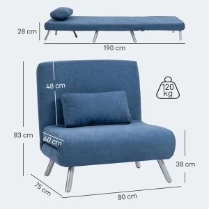 POLTRONA LETTO 190 cm Blu in Metallo con cuscino