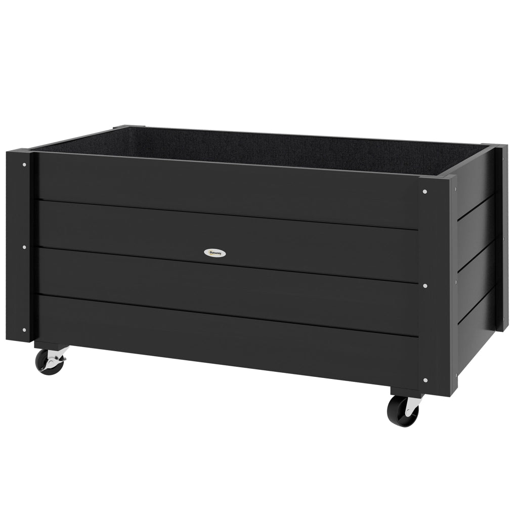 Fioriera da Giardino con Foro di Drenaggio e Rotelle, in Legno di Abete, 89x48x47 cm, Nera