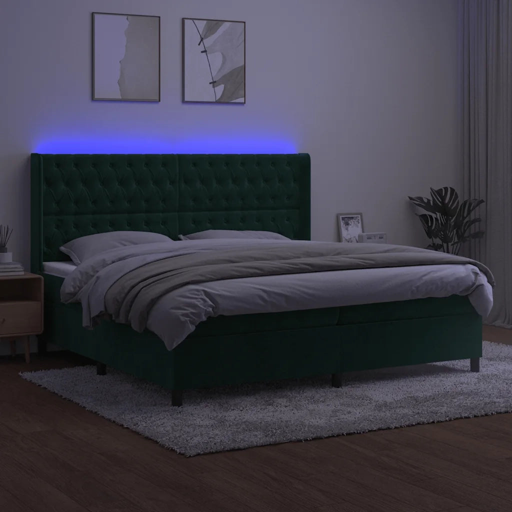 Letto a Molle con Materasso e LED Verde Scuro 200x200cm Vellutocod mxl 123412
