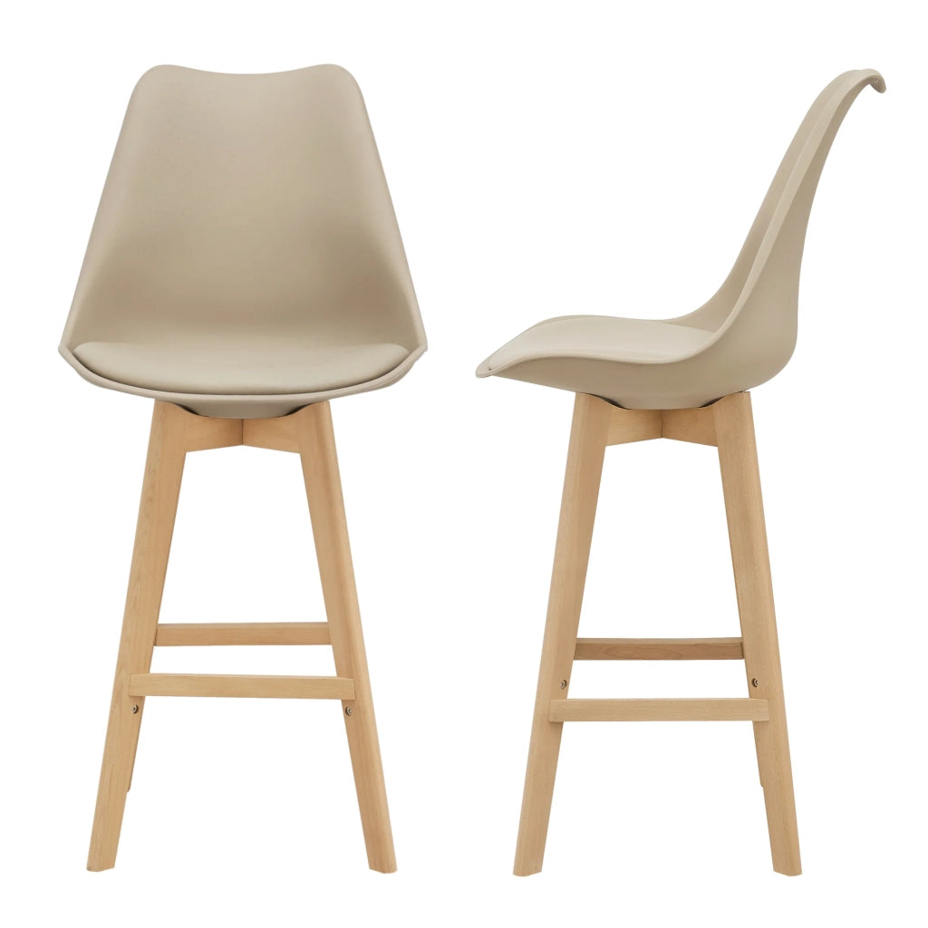 Set di 2 sgabelli da bar con seduta schienale e poggiapiedi imbottito 105 cm beige 03_0002776