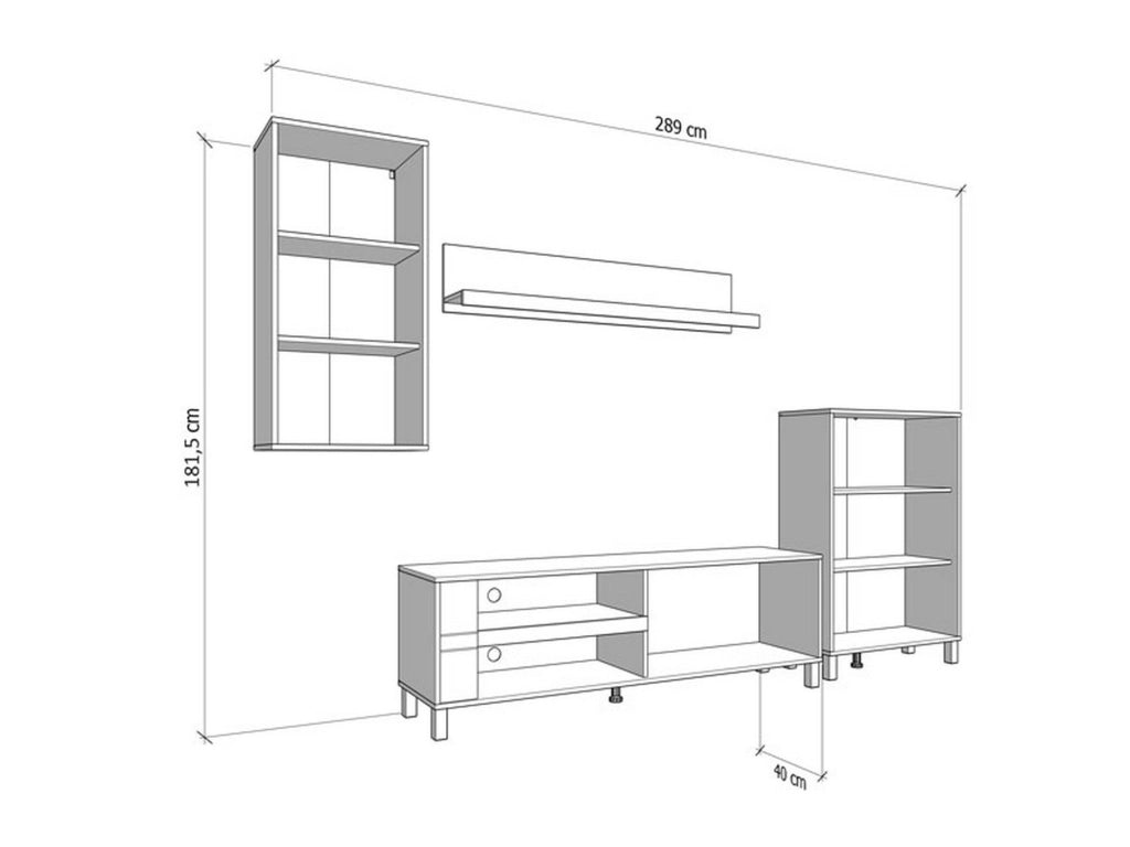 Mobile Soggiorno Fallo, Parete Attrezzata Modulabile, 289x40x181.5h cm Bianco Crema